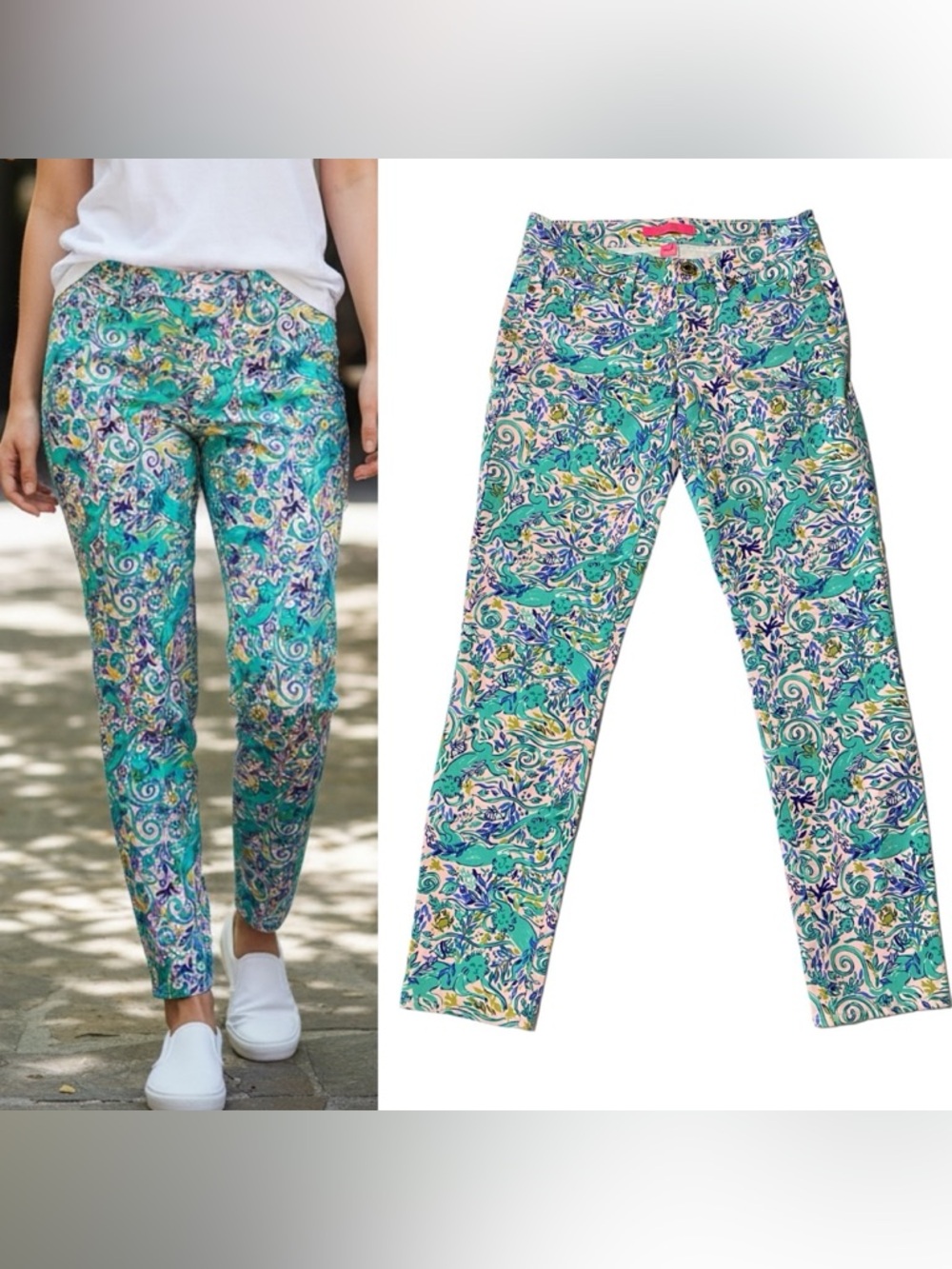 LILLY PULITZER SKINNY CROP PANTS SOUTH OCEAN .SIZE 4,TROPICAL, COASTAL, RESORT